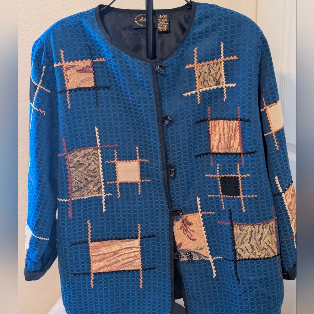 Allure Blue Textured Patchwork Jacket Artwear Lin… - image 1